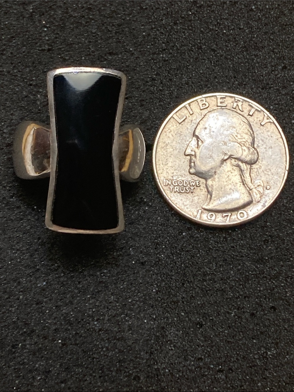 Sterling Silver Black Onyx Modern Rectangle Ring - Picture 4 of 5